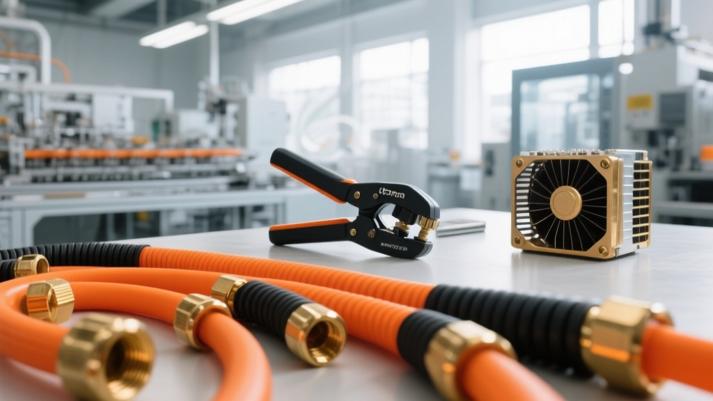 Гибкие полимерные шланги Gomax с латунными фитингами на верстаке